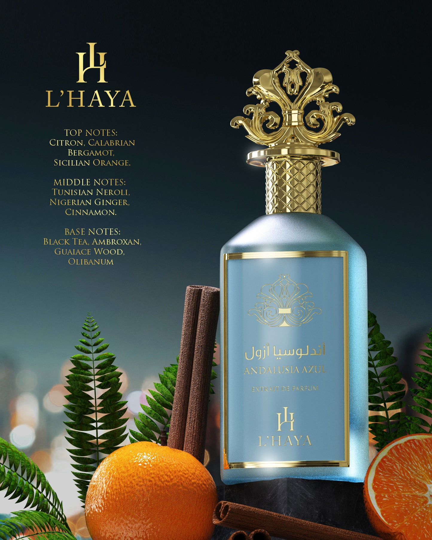 L'HAYA ANDALUCÍA AZUL Extrait de Parfum Luxury Fragrance 100ml 3.4 oz Gold Crown
