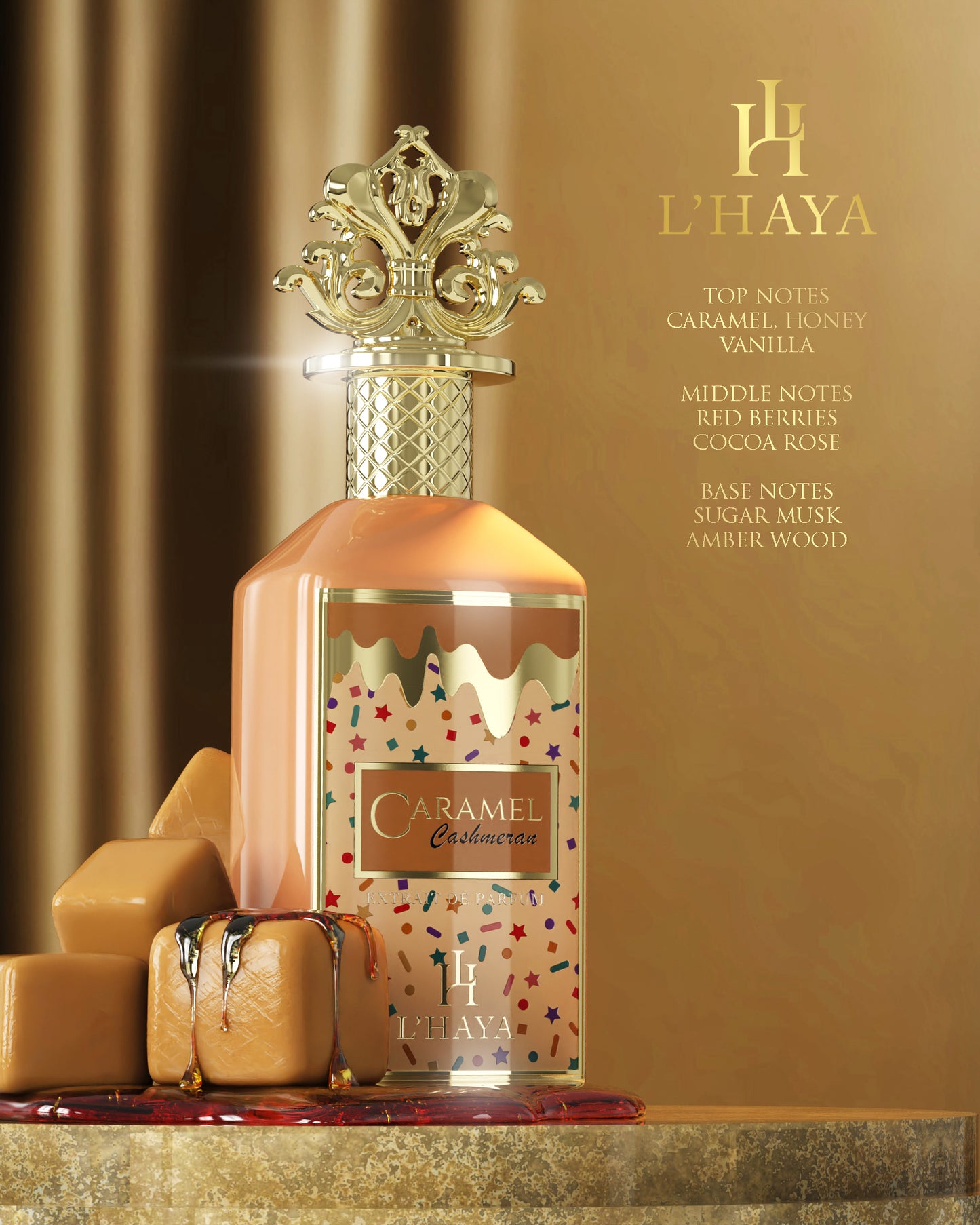L'HAYA CARAMEL CASHMERAN Extrait De Parfum Luxury Fragrance 100ml 3.4 oz Gold Crown