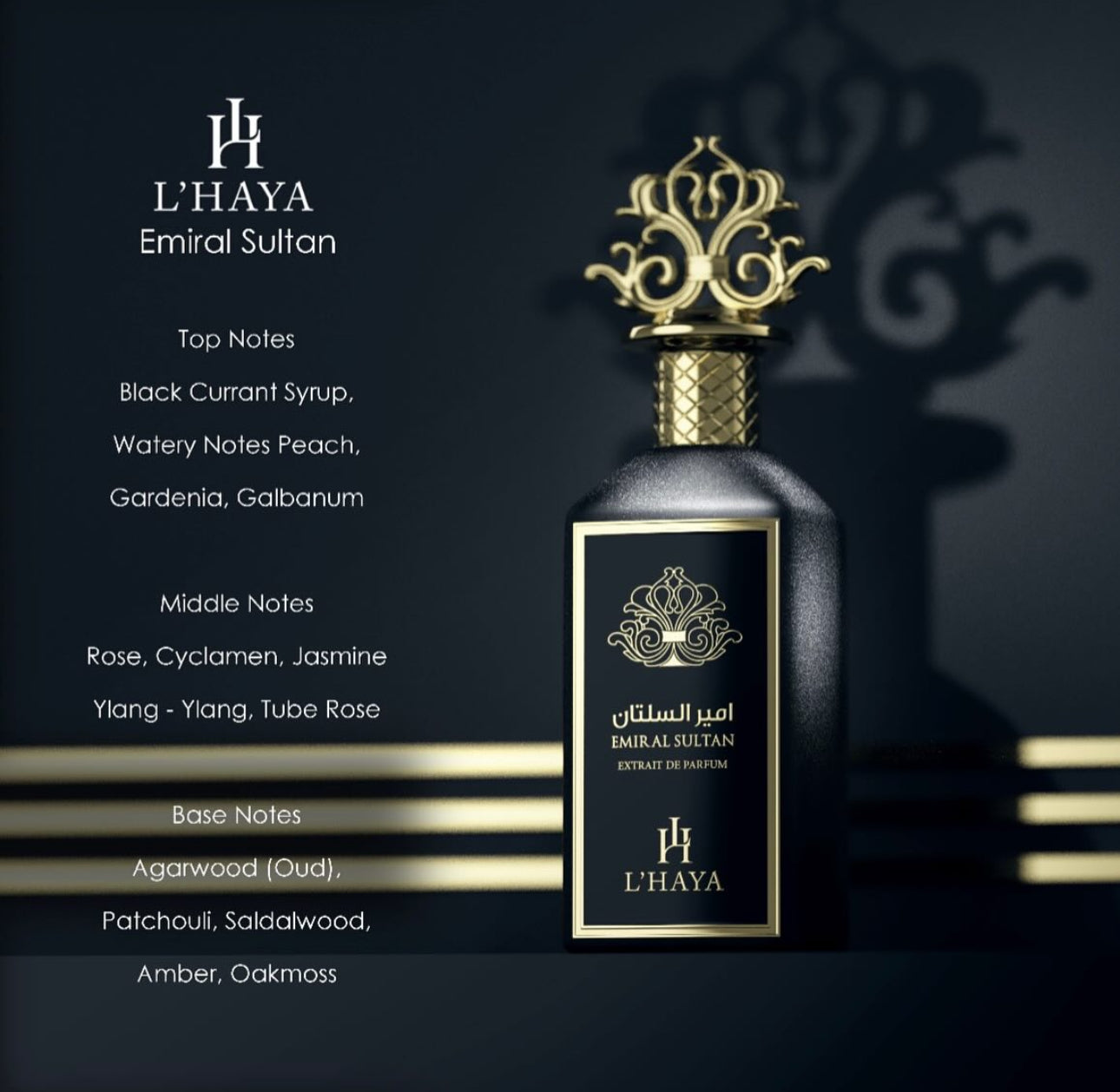 L'HAYA Emir Al Sultan Extrait De Parfum Luxury Fragrance 100ml 3.4 oz Gold Crown