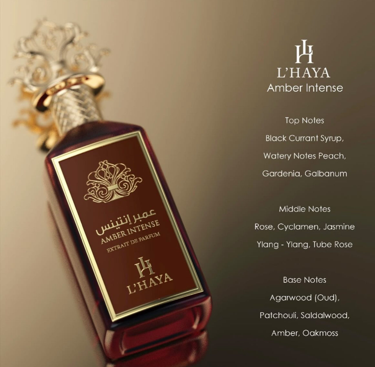 L'HAYA Amber Intense Extrait Parfum Luxury Fragrance 100ml 3.4 oz Gold Crown