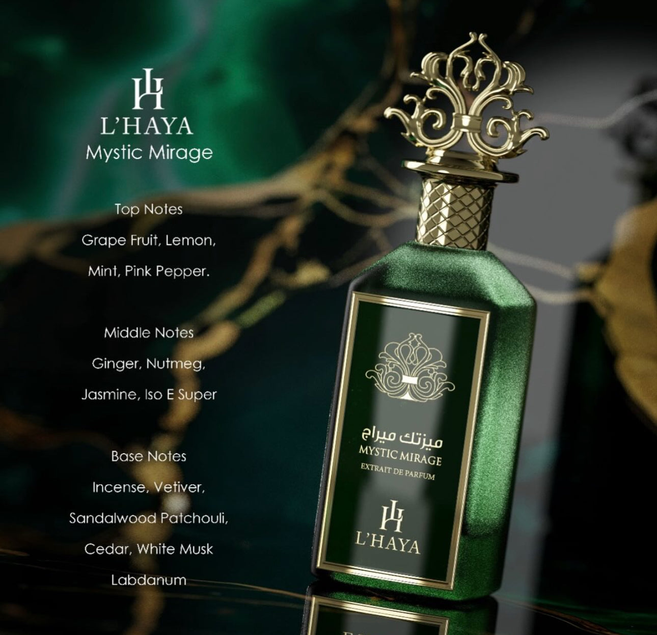 L'HAYA Mystic Mirage Extrait Parfum Luxury Fragrance 100ml 3.4 oz Gold Crown