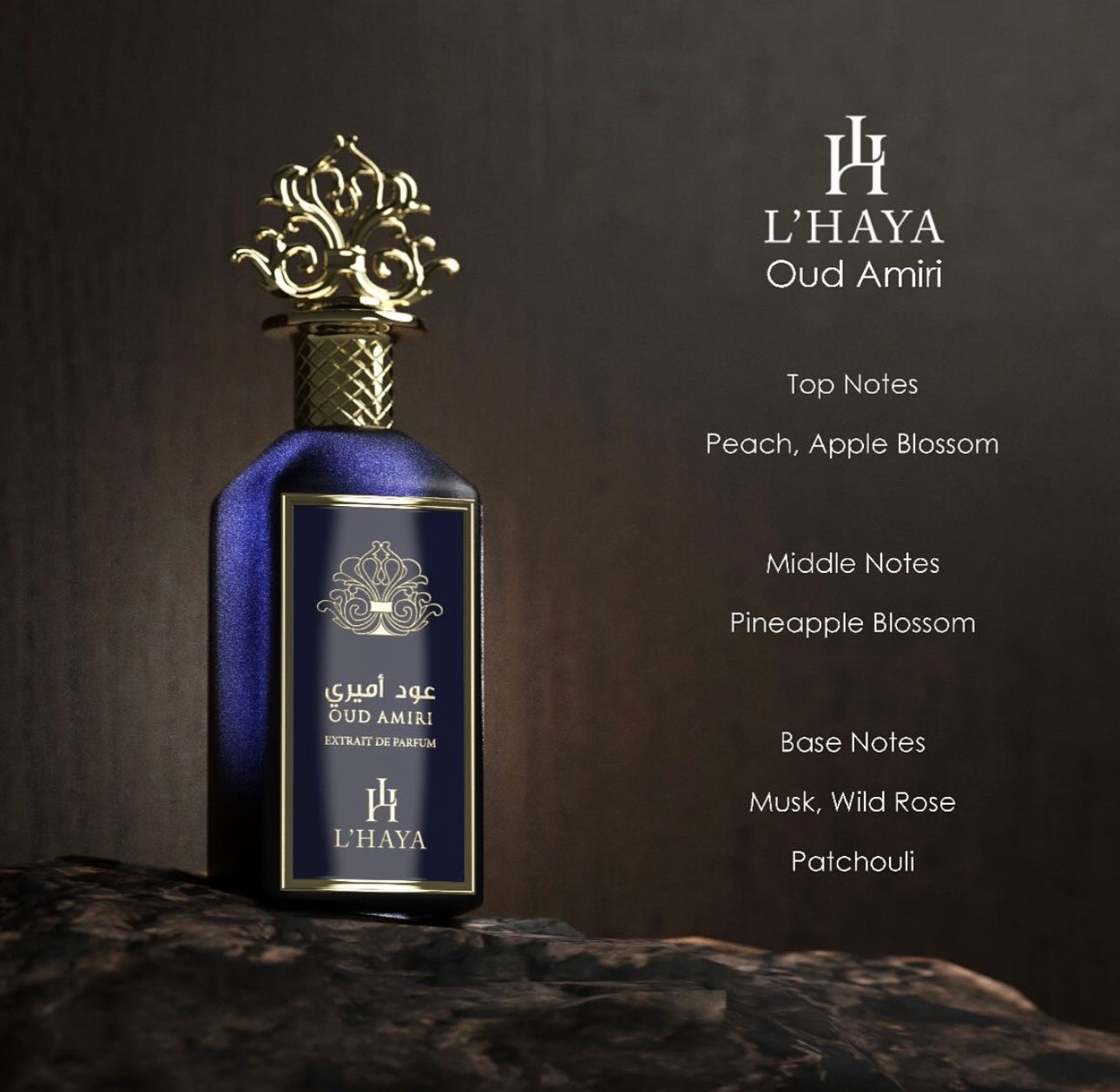 L'HAYA Oud Amiri Extrait Parfum Luxury Fragrance 100ml 3.4 oz Gold Crown