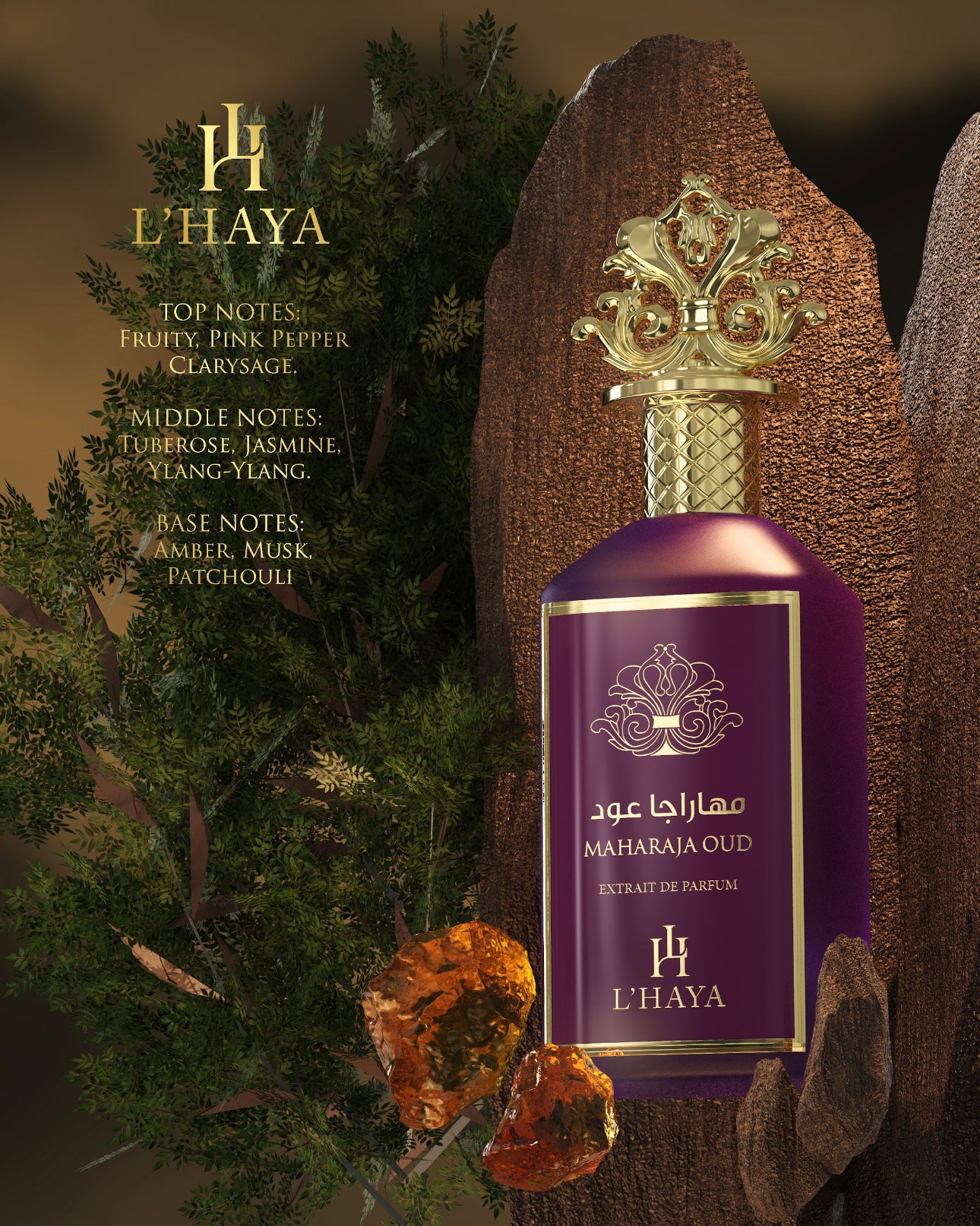 L'HAYA MAHARAJA OUD Extrait Parfum Luxury Fragrance 100ml 3.4 oz Gold Crown