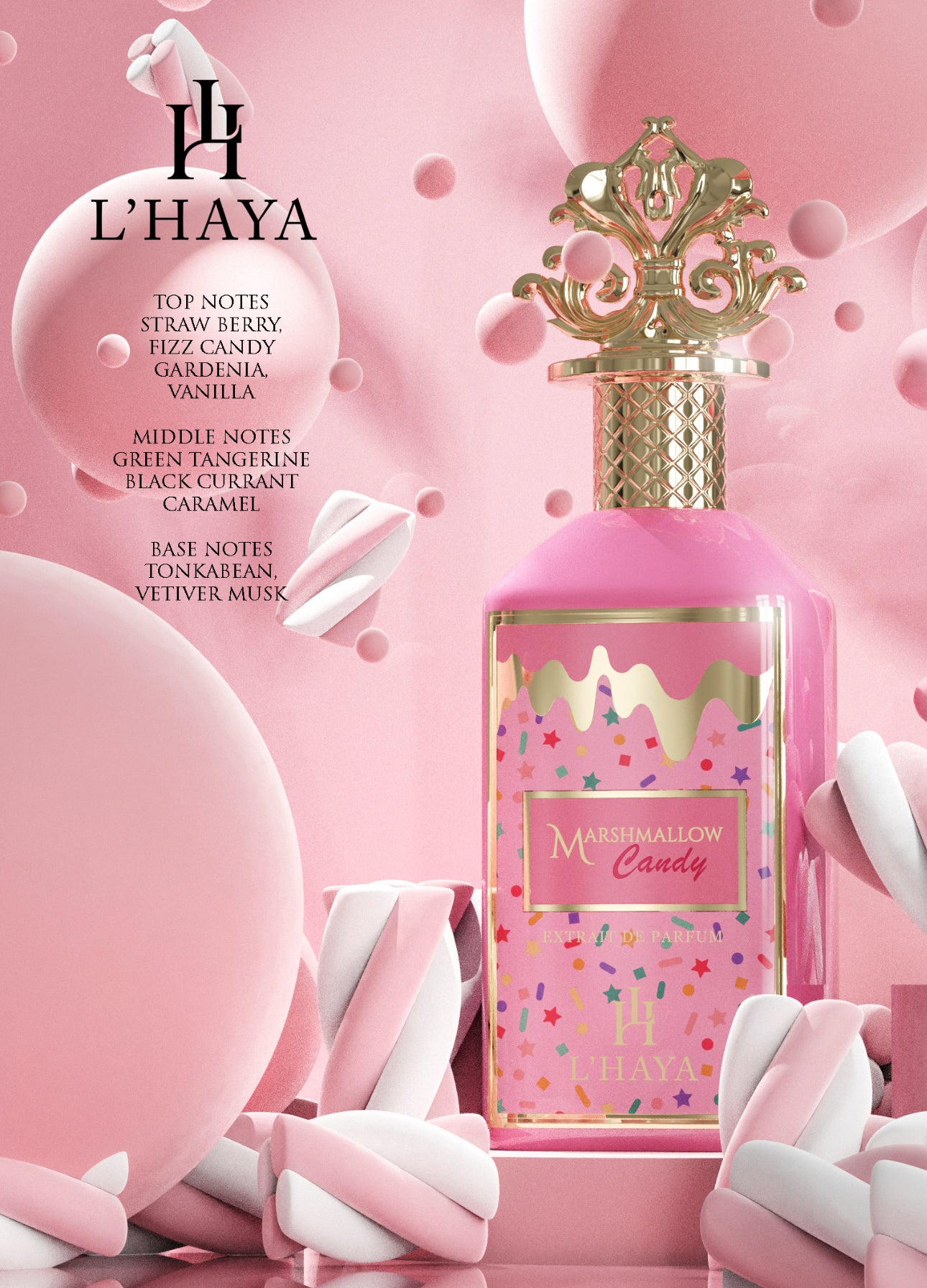 L'HAYA MARSHSMALLOW CANDY Extrait Parfum Luxury Fragrance 100ml 3.4 oz Gold Crown