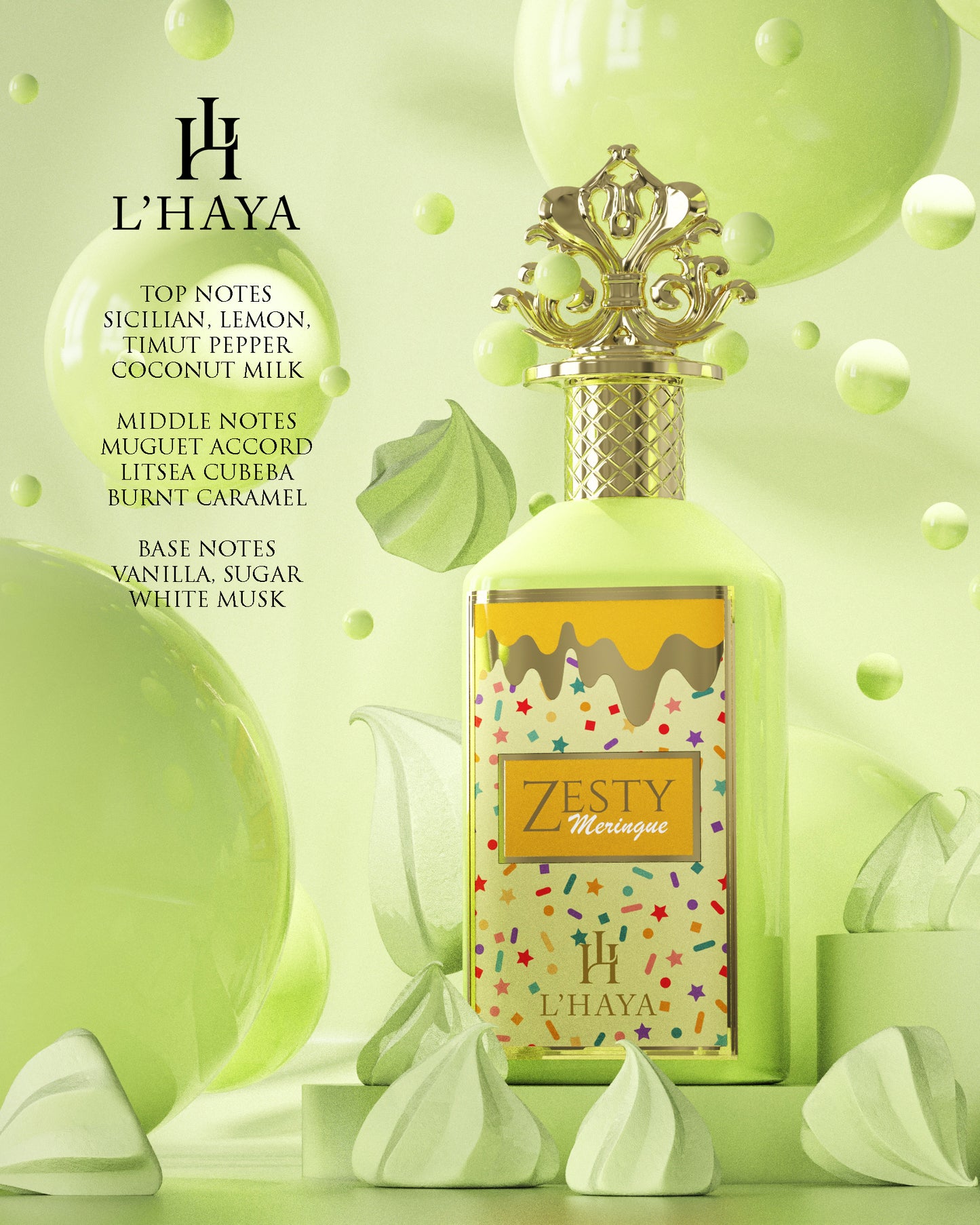 L'HAYA ZESTY MERINGUE Extrait Parfum Luxury Fragrance 100ml 3.4 oz Gold Crown