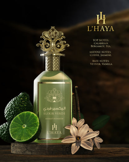 L'HAYA ELIXIR VERDE Extrait De Parfum Luxury Fragrance 100ml 3.4 oz Gold Crown