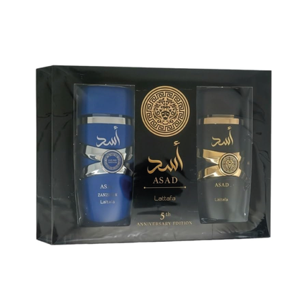Lattafa Asad – Set de regalo de 2 piezas (EDP 100 ml + Asad Zanzibar EDP 100 ml)