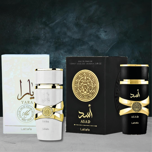 Perfumes Lattafa – Asad &amp; Yara Moi Eau de Parfum (100 ml / 3,4 fl oz cada uno) – Paquete económico