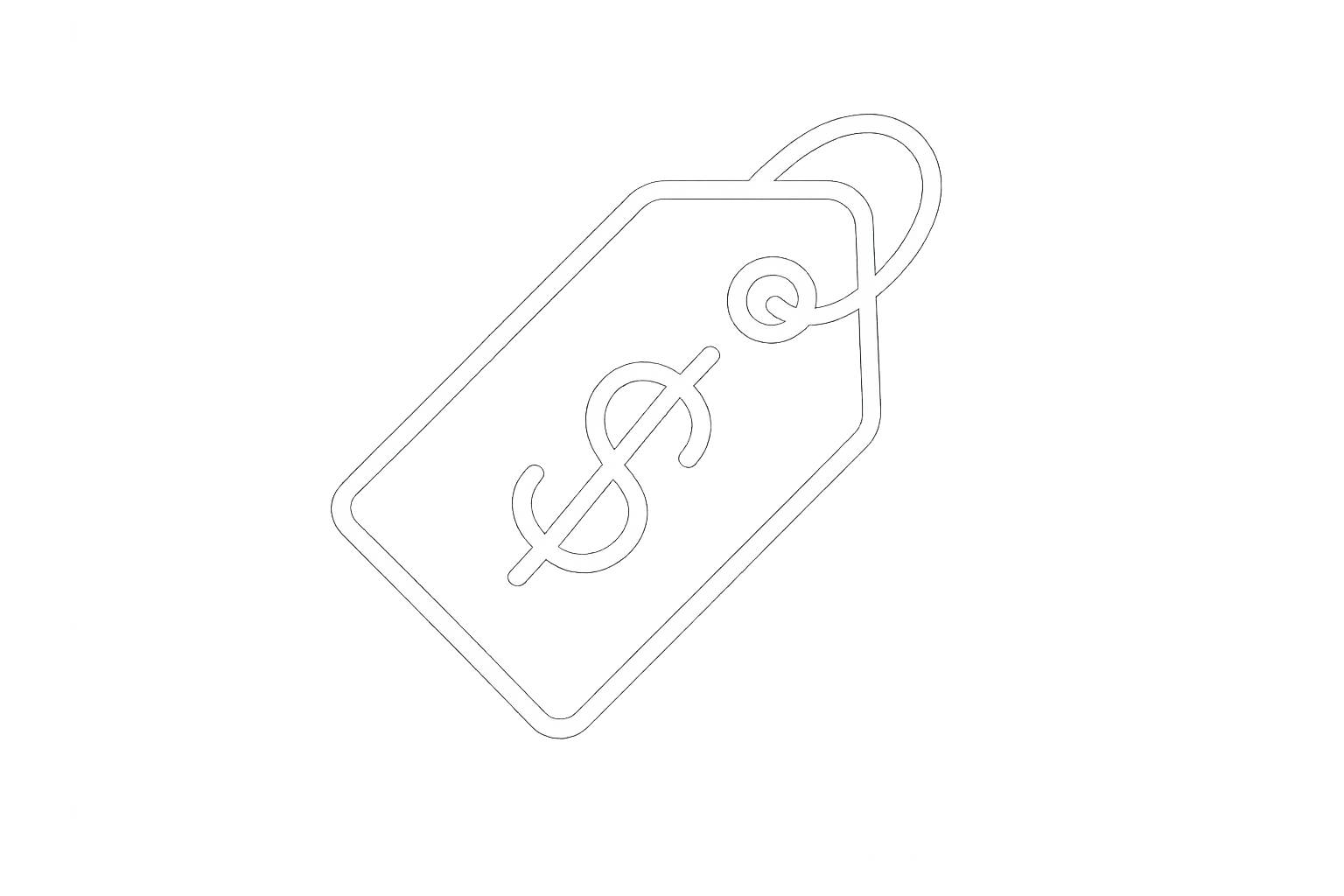 Icono sugerido: una etiqueta de precio o símbolo de dólar. con lineas blancas sin fondo